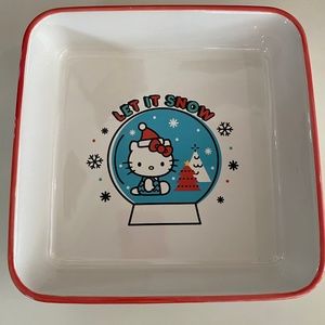 HELLO KITTY 9" SQUARE CHRISTMAS GLOBE Let it Snow CERAMIC BAKING DISH PAN NEW